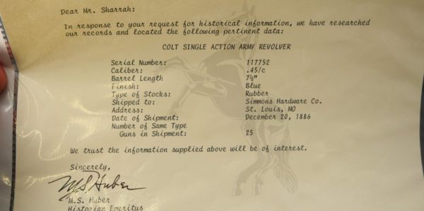 079-0421-7619, Antique Colt SA .45 cal, 6 shot with 5 7/8 inch barrel. COMES WITH LETTER, BUY NOW - Image 19