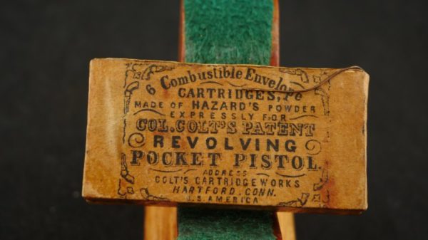 079-0521-7642E, .31 CAL Cartridge Skin pack, 6 .31 paper cartridges. The packet shows small pistols in boundary, BUY NOW