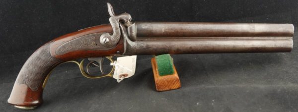079-0722-8058, Howda style over/under double barrel percussion pistol. BLOWOUT