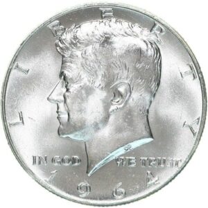 Roll of US 90% Silver 1964 dated Kennedy Half Dollars, (BU, Brilliant Uncirculated condition.)