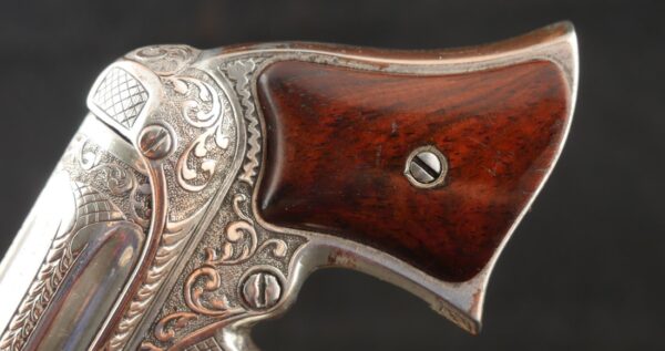 GR-0925-6648, Wonderful Remington Elliot 5 shot pepperbox in .22 RF with exceptional dealer deluxe engraving and silver finish. BUY NOW - Image 20