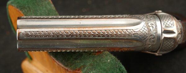 GR-0925-6648, Wonderful Remington Elliot 5 shot pepperbox in .22 RF with exceptional dealer deluxe engraving and silver finish. BUY NOW - Image 21