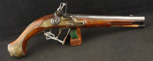 079-1025-7529, German Flint Lock Pistol c. 1700-1730 with raised carving on the stock. BUY NOW