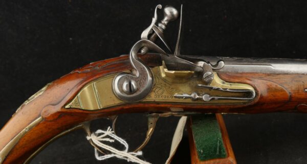 079-1025-7529, German Flint Lock Pistol c. 1700-1730 with raised carving on the stock. BUY NOW - Image 6