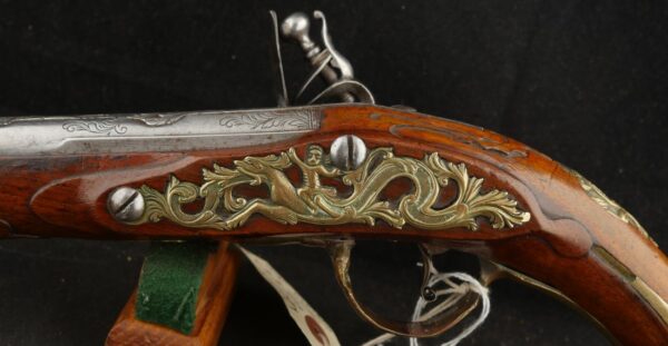 079-1025-7529, German Flint Lock Pistol c. 1700-1730 with raised carving on the stock. BUY NOW - Image 12