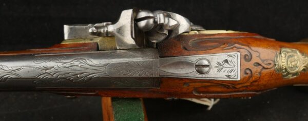 079-1025-7529, German Flint Lock Pistol c. 1700-1730 with raised carving on the stock. BUY NOW - Image 15