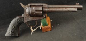 079-1225-9360, Colt SA .45 with 5 1/2 inch barrel and original gutt percha eagle grips. #104xxx made in 1884. BUY NOW