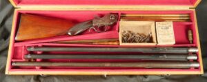 GR-0926-7038, Cased Hopkins & Allen Falling Block Rifle with 3 barrels.